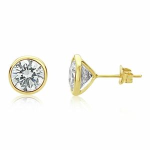 3CT Round Created Diamond Bezel Earrings 14K Gold